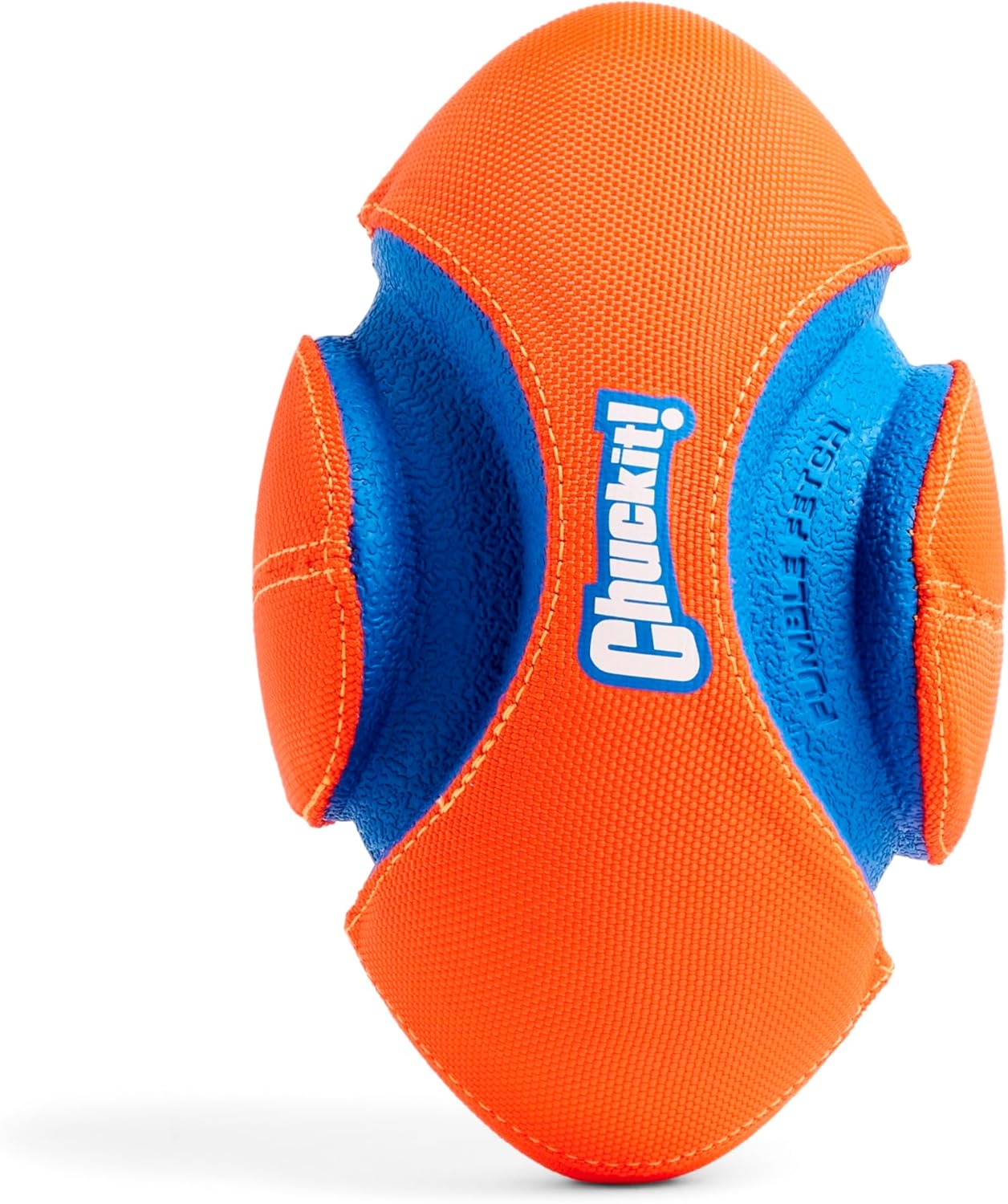 image:imageChuckit Fumble Fetch Dog Football Outdoor and Indoor Interactive Dog Toy with Grooved Design for Easy Pickup Made from Durable Rubber Floats in Water Small Orange and BlueSmall