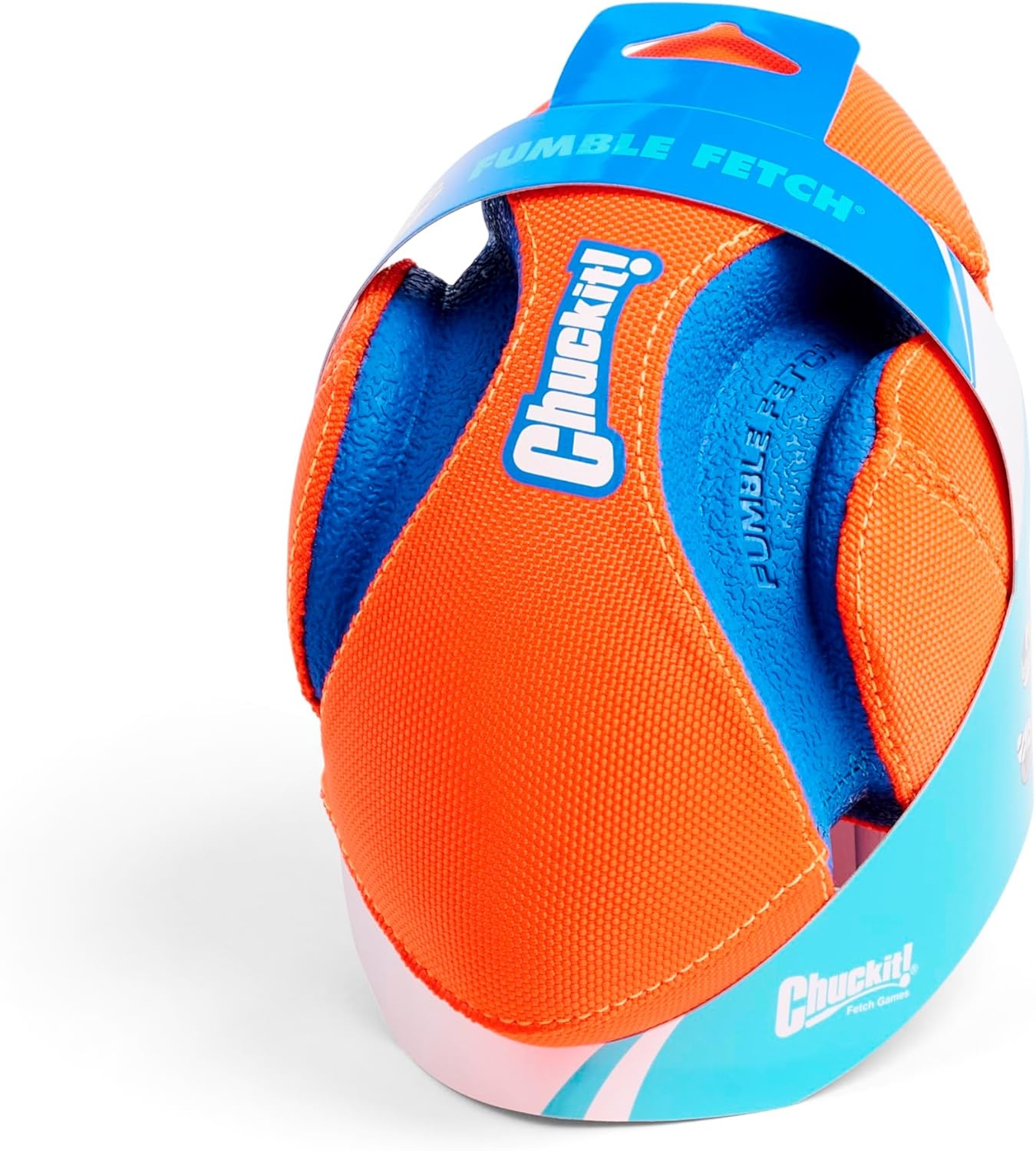 image:imageChuckit Fumble Fetch Dog Football Outdoor and Indoor Interactive Dog Toy with Grooved Design for Easy Pickup Made from Durable Rubber Floats in Water Small Orange and BlueSmall