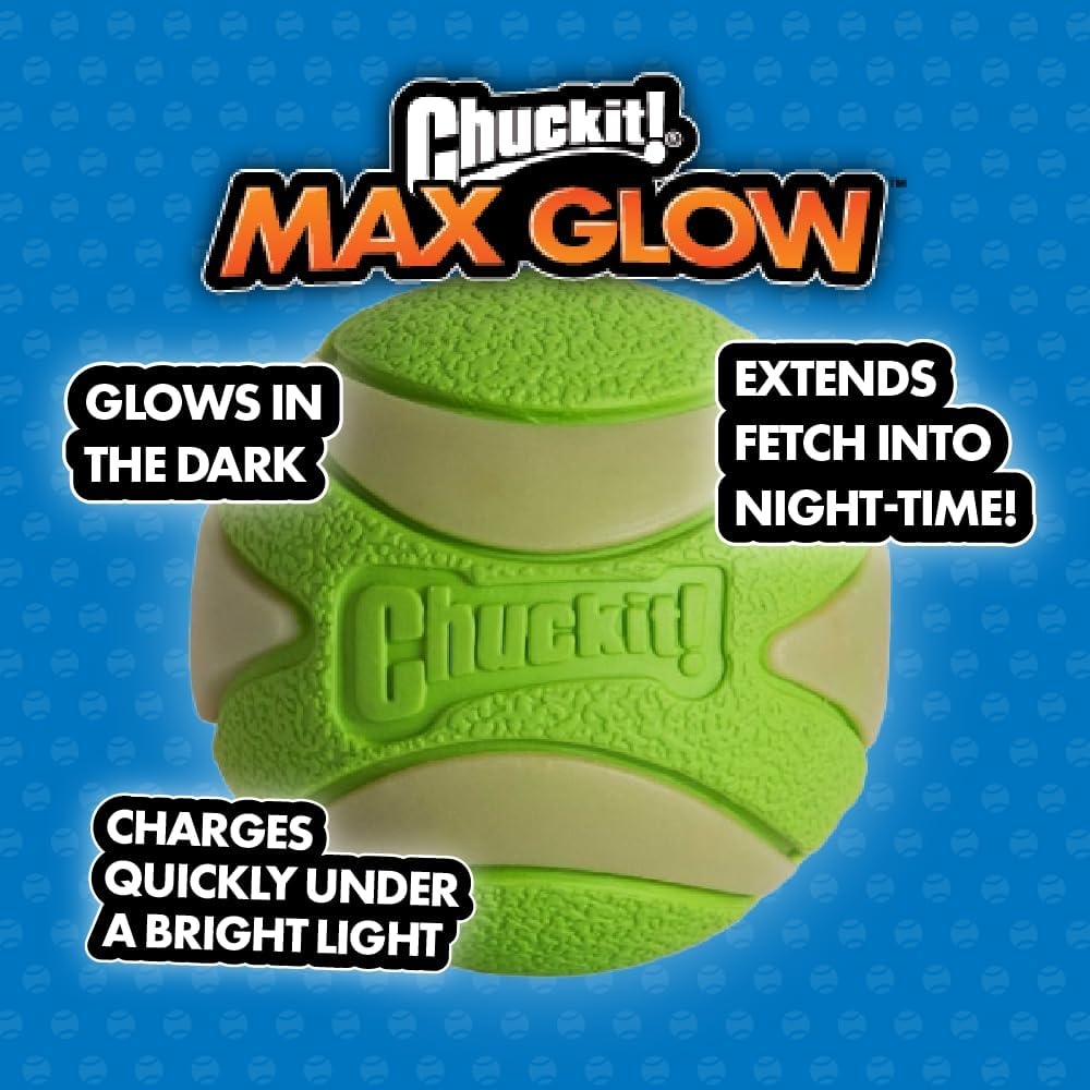 image:imageChuckit Glow in the Dark Bouncy Balls Ball for Dogs Chuckit Dog Toy Max Glow Balls Small 2 Inch Pack of 1ExtraLarge