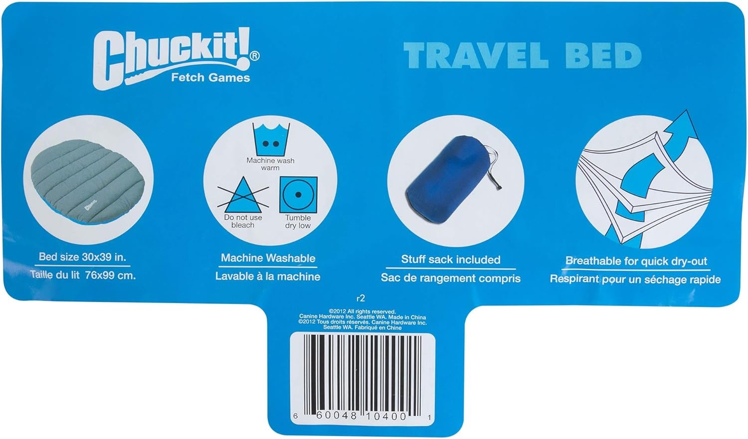 image:imageChuckit Outdoor Travel Portable Water Resistant Travel Pillow Dog Bed For Medium to Large Dogs 20 to 100 lbs 39L x 30W Blue