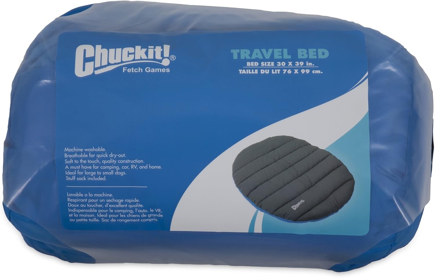 image:imageChuckit Outdoor Travel Portable Water Resistant Travel Pillow Dog Bed For Medium to Large Dogs 20 to 100 lbs 39L x 30W Blue