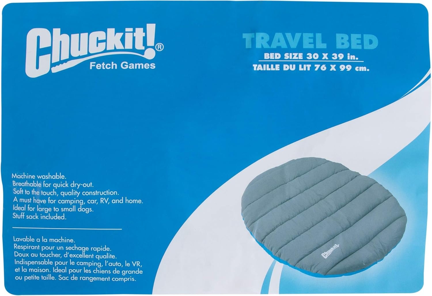 image:imageChuckit Outdoor Travel Portable Water Resistant Travel Pillow Dog Bed For Medium to Large Dogs 20 to 100 lbs 39L x 30W Blue