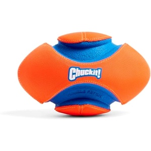 image:imageChuckit Fumble Fetch Dog Football  Outdoor and Indoor Interactive Dog Toy with Grooved Design for Easy Pickup  Made from Durable Rubber  Floats in Water  Small  Orange and BlueSmall