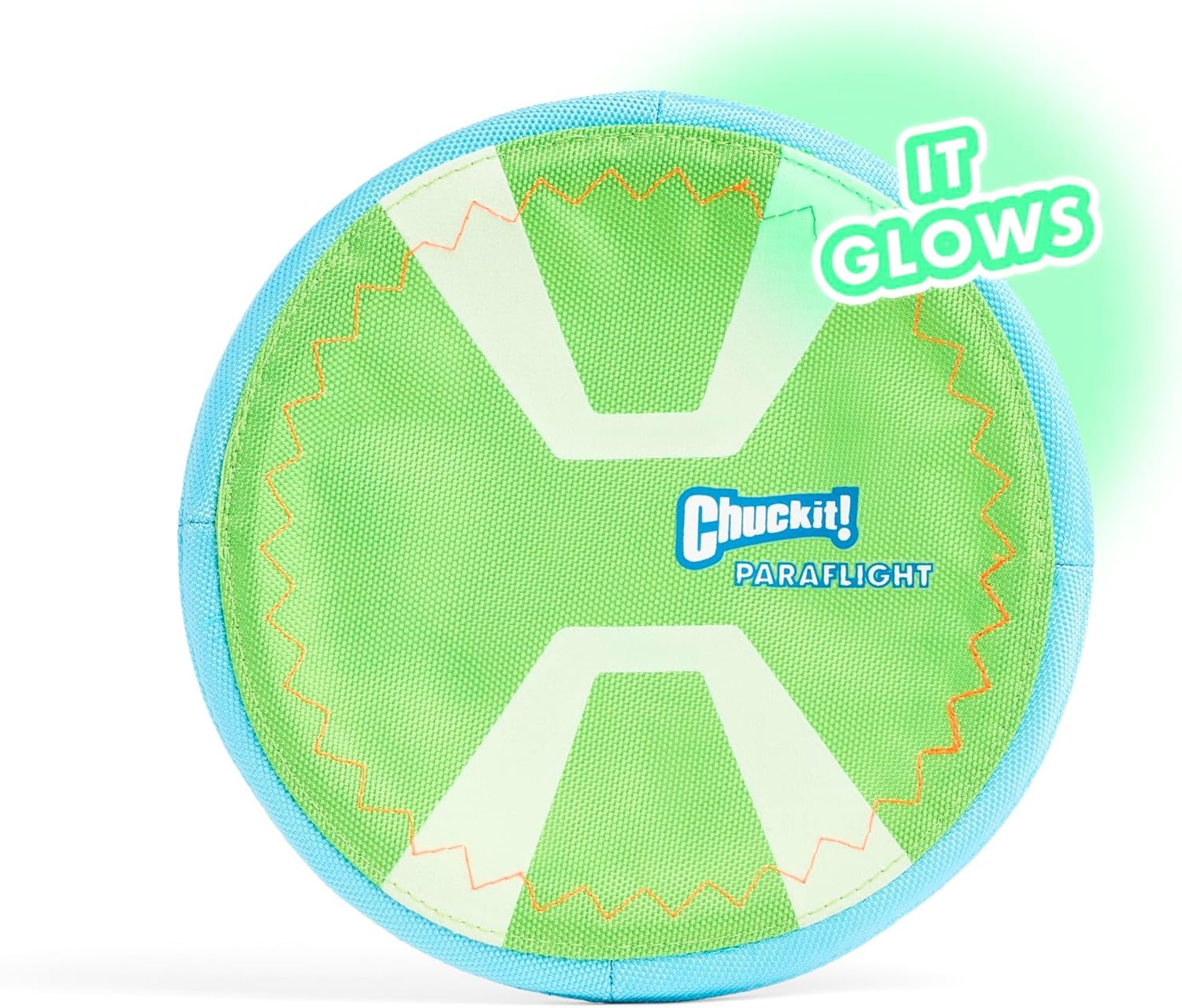 image:imageChuckit Max Glow Paraflight Flying Disc Dog Toy Water Floating Flyer Durable Nylon Construction with Soft Rubber Edges For Medium and Large Dogs Size Large 975 L x 975 W Pack of 1GreenMax Glow