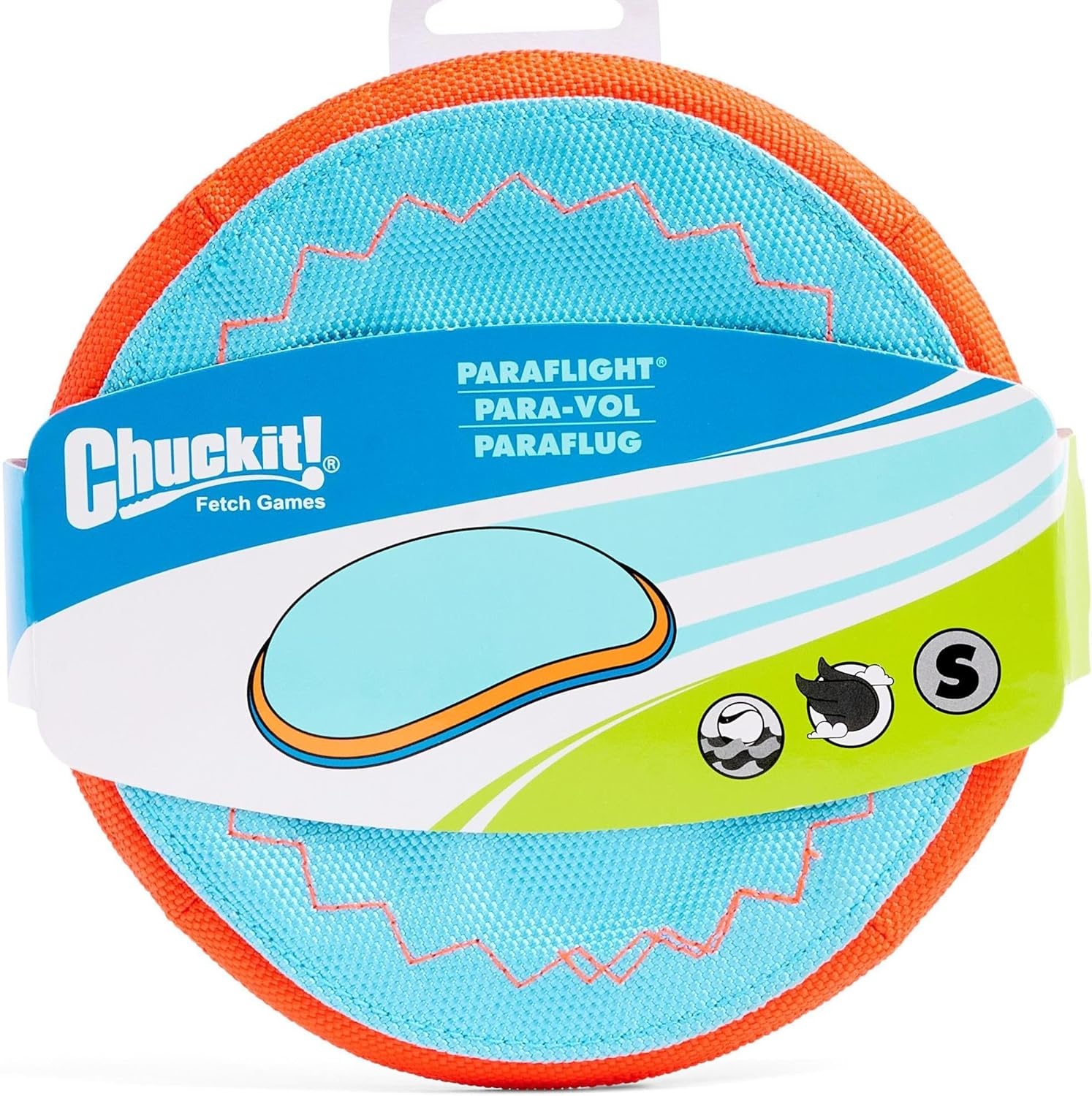 image:imageChuckit Max Glow Paraflight Flying Disc Dog Toy Water Floating Flyer Durable Nylon Construction with Soft Rubber Edges For Medium and Large Dogs Size Large 975 L x 975 W Pack of 1BlueOrange