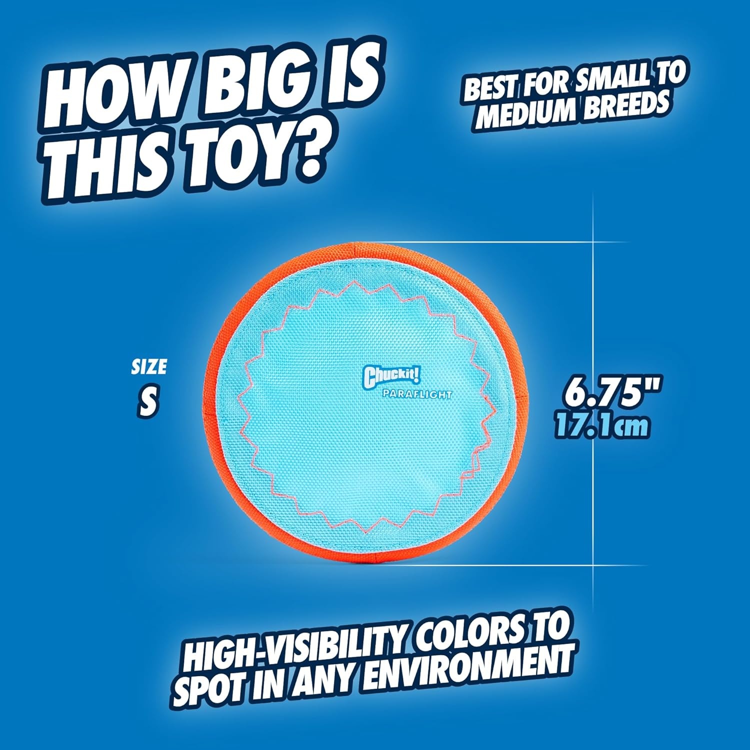 image:imageChuckit Max Glow Paraflight Flying Disc Dog Toy Water Floating Flyer Durable Nylon Construction with Soft Rubber Edges For Medium and Large Dogs Size Large 975 L x 975 W Pack of 1BlueOrange