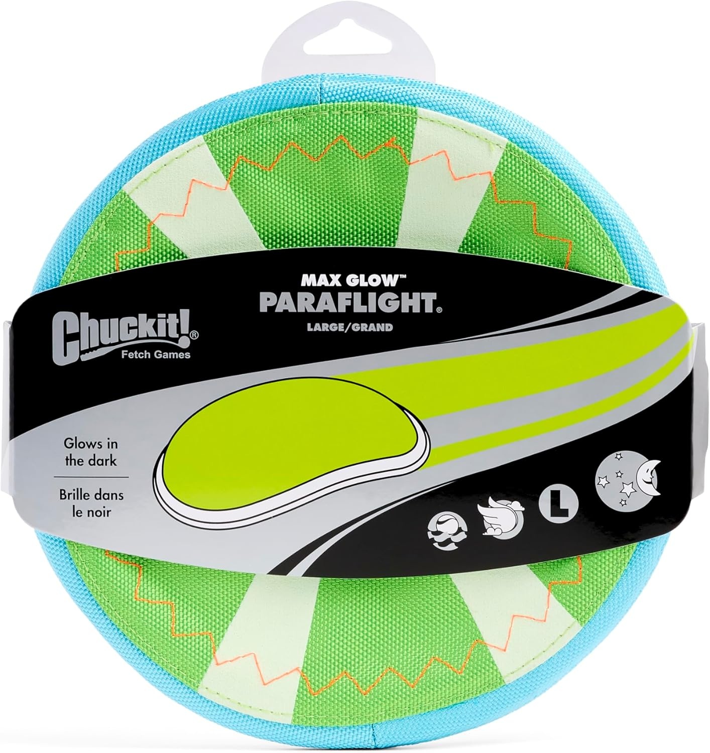 image:imageChuckit Max Glow Paraflight Flying Disc Dog Toy Water Floating Flyer Durable Nylon Construction with Soft Rubber Edges For Medium and Large Dogs Size Large 975 L x 975 W Pack of 1GreenMax Glow