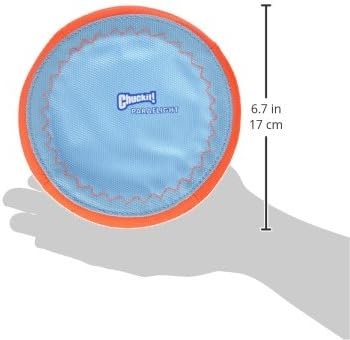 image:imageChuckit Max Glow Paraflight Flying Disc Dog Toy Water Floating Flyer Durable Nylon Construction with Soft Rubber Edges For Medium and Large Dogs Size Large 975 L x 975 W Pack of 1BlueOrange