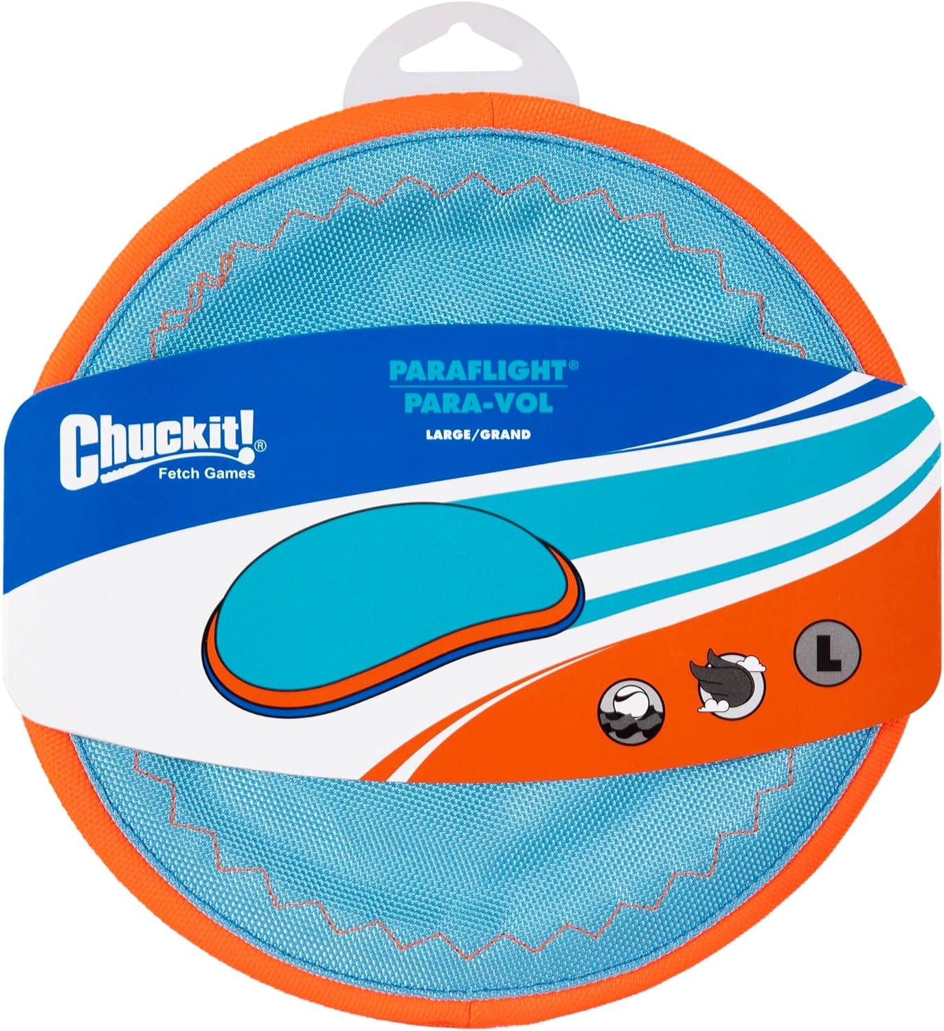 image:imageChuckit Max Glow Paraflight Flying Disc Dog Toy Water Floating Flyer Durable Nylon Construction with Soft Rubber Edges For Medium and Large Dogs Size Large 975 L x 975 W Pack of 1BlueOrange