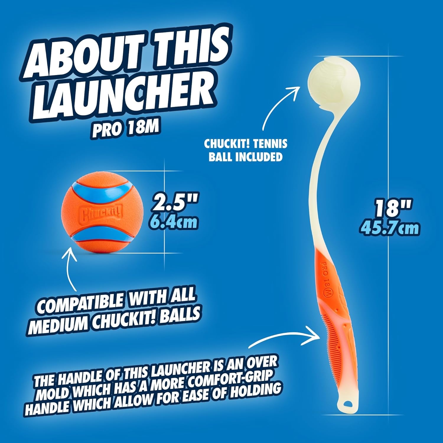 image:imageChuckit Pro Fetch Toy Dog Ball Launcher For Dogs Compatible With Any Medium Chuckit Medium Size 25 Inch Glow Ball18in
