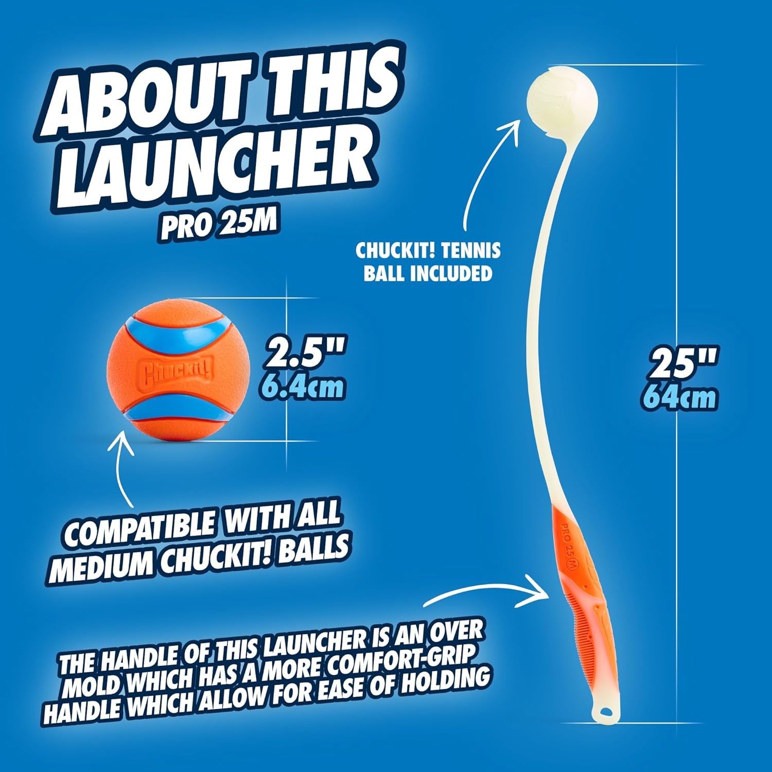 image:imageChuckit Pro Fetch Toy Dog Ball Launcher For Dogs Compatible With Any Medium Chuckit Medium Size 25 Inch Glow Ball25in