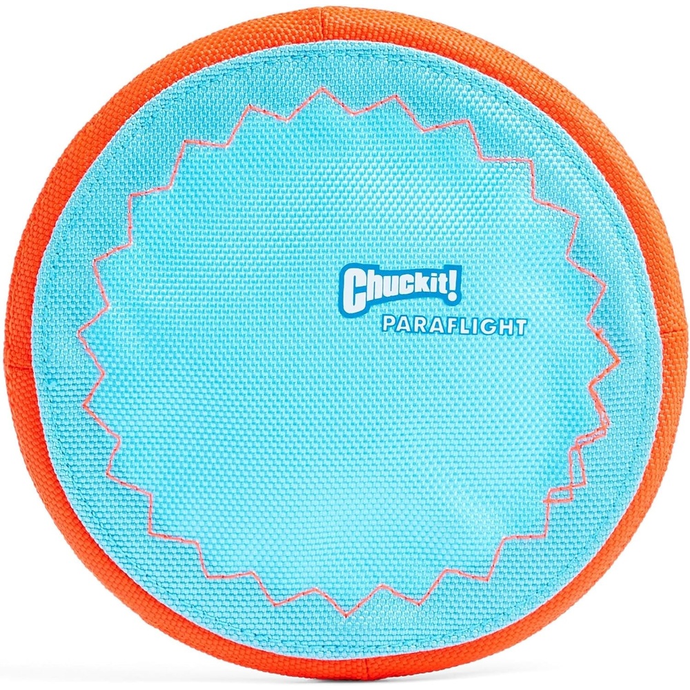 image:imageChuckit Max Glow Paraflight Flying Disc Dog Toy Water Floating Flyer Durable Nylon Construction with Soft Rubber Edges For Medium and Large Dogs Size Large 975 L x 975 W Pack of 1BlueOrange