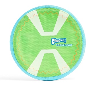 image:imageChuckit Max Glow Paraflight Flying Disc Dog Toy  Water Floating Flyer  Durable Nylon Construction with Soft Rubber Edges  For Medium and Large Dogs  Size Large  975 L x 975 W  Pack of 1GreenMax Glow