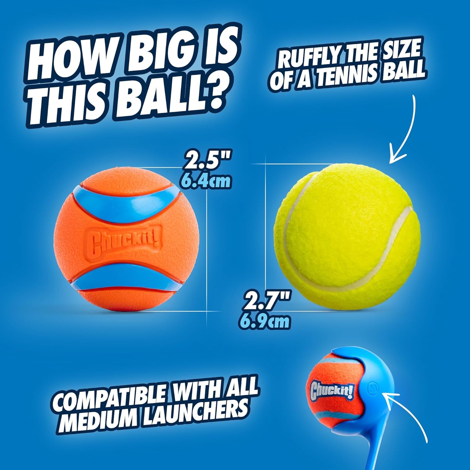 image:imageChuckit Classic 26M Dog Ball Launcher 26 Long Handle Compatible with Medium 25 Balls Pet Fetch Thrower Toys For Dogs 2060 Pounds Made in USA Comes with 1 Medium Ultra DogBallClassic 2pk Ball
