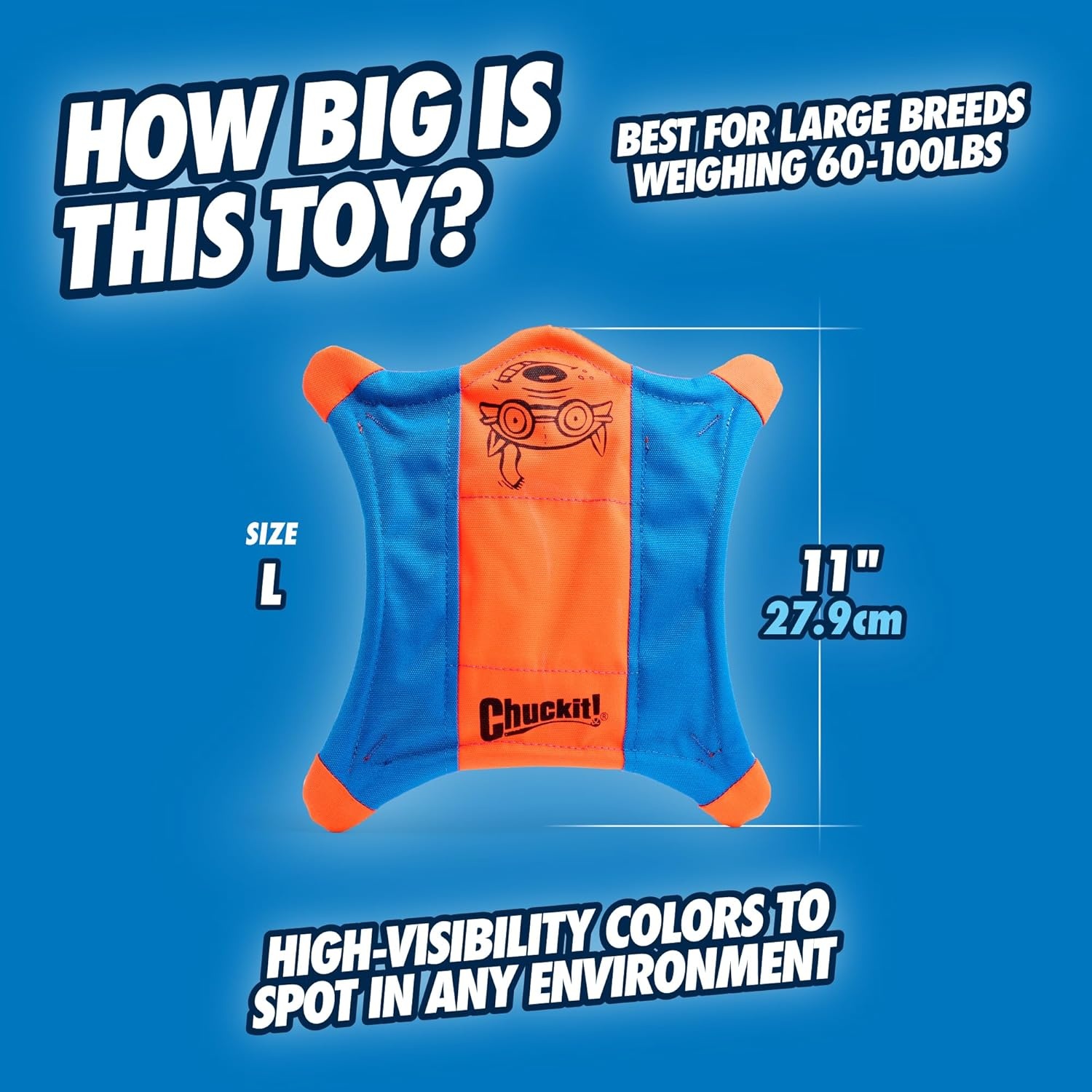 image:imageChuckit Flying Squirrel Fetch Dog Toy Water Floating Flyer Soft and Durable Polyester Canvas Construction For Medium Dogs Size Medium 95inch Diameter Pack of 1 Orange and BlueLarge