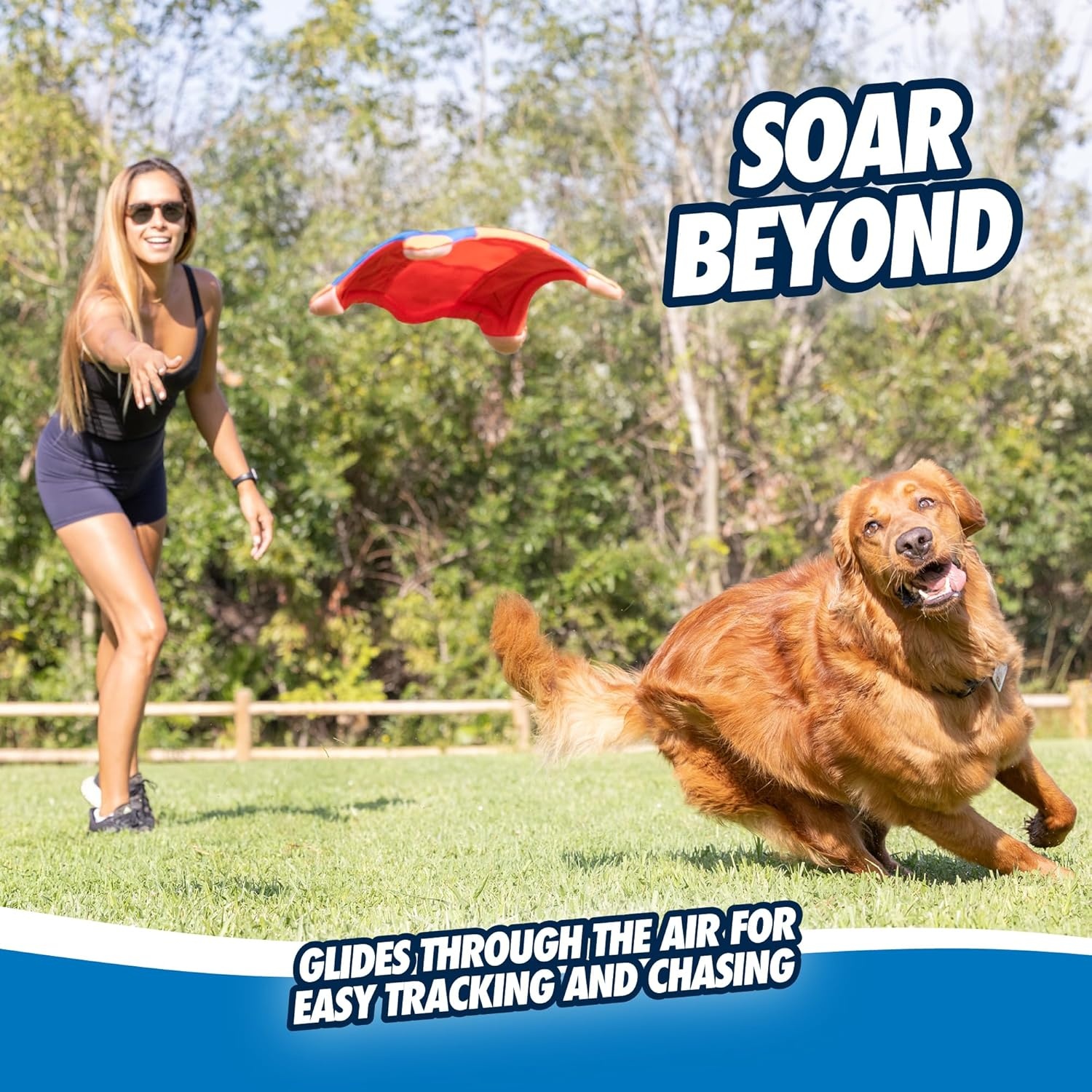 image:imageChuckit Flying Squirrel Fetch Dog Toy Water Floating Flyer Soft and Durable Polyester Canvas Construction For Medium Dogs Size Medium 95inch Diameter Pack of 1 Orange and BlueSmall