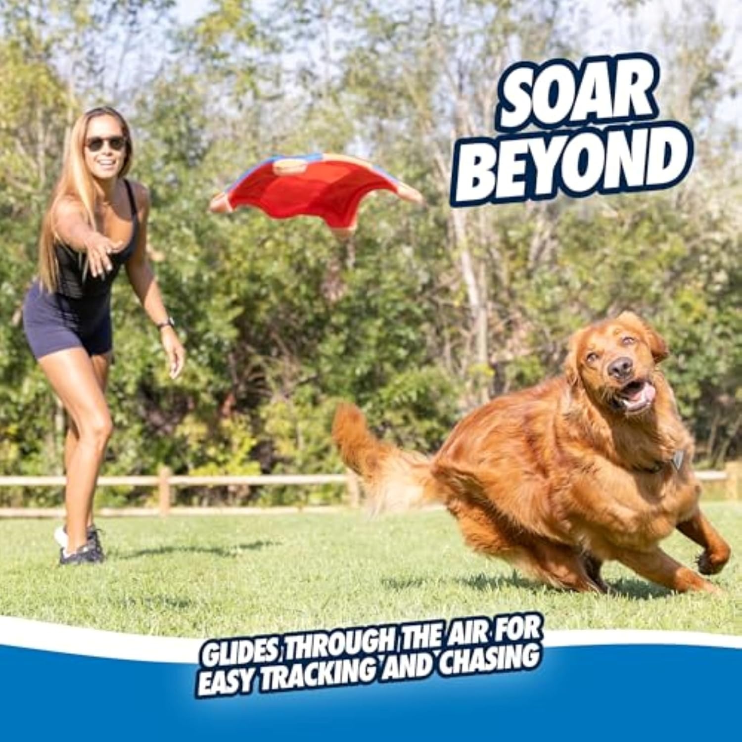 image:imageChuckit Flying Squirrel Fetch Dog Toy Water Floating Flyer Soft and Durable Polyester Canvas Construction For Medium Dogs Size Medium 95inch Diameter Pack of 1 Orange and BlueMedium
