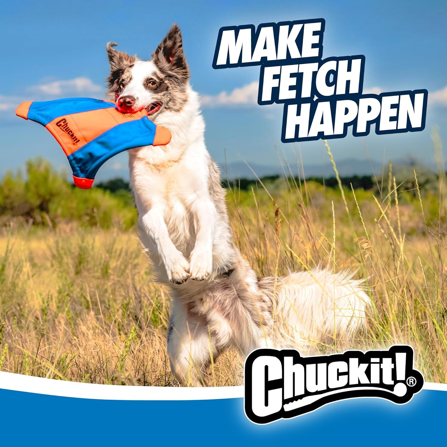 image:imageChuckit Flying Squirrel Fetch Dog Toy Water Floating Flyer Soft and Durable Polyester Canvas Construction For Medium Dogs Size Medium 95inch Diameter Pack of 1 Orange and BlueLarge
