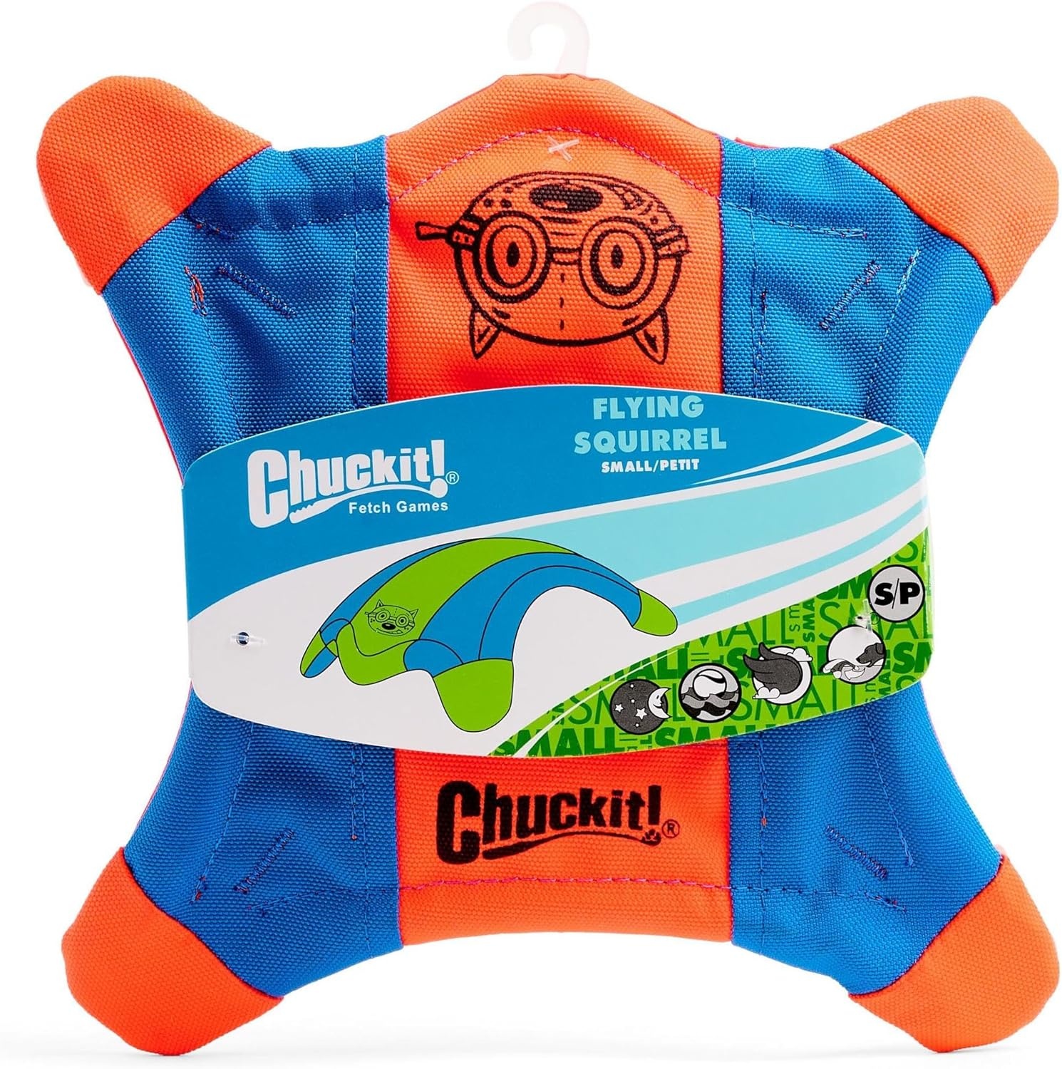 image:imageChuckit Flying Squirrel Fetch Dog Toy Water Floating Flyer Soft and Durable Polyester Canvas Construction For Medium Dogs Size Medium 95inch Diameter Pack of 1 Orange and BlueSmall