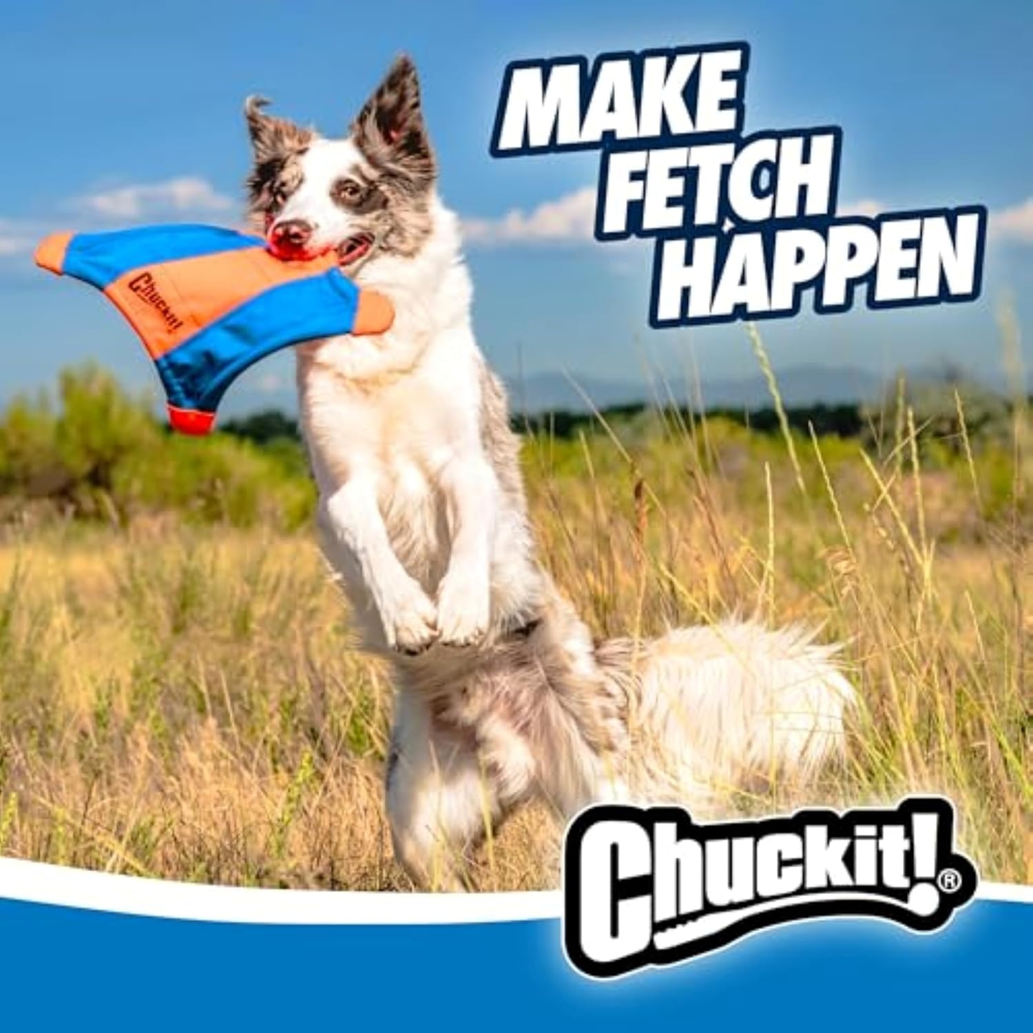 image:imageChuckit Flying Squirrel Fetch Dog Toy Water Floating Flyer Soft and Durable Polyester Canvas Construction For Medium Dogs Size Medium 95inch Diameter Pack of 1 Orange and BlueMedium