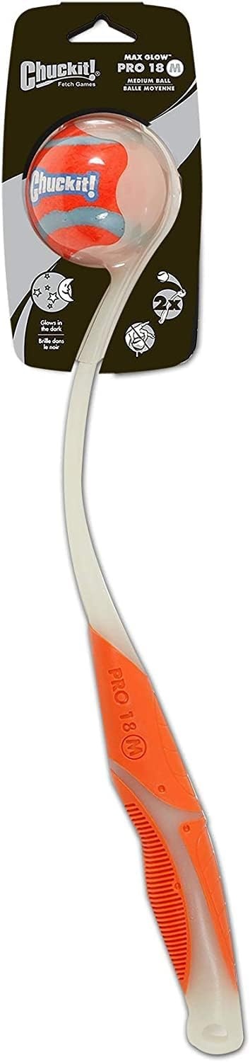 image:imageChuckit Pro 18M Max Glow Dog Ball Launcher 18 Length Includes Medium Regular Ball 25 For Dogs 2060 PoundsMedium 25 Ball