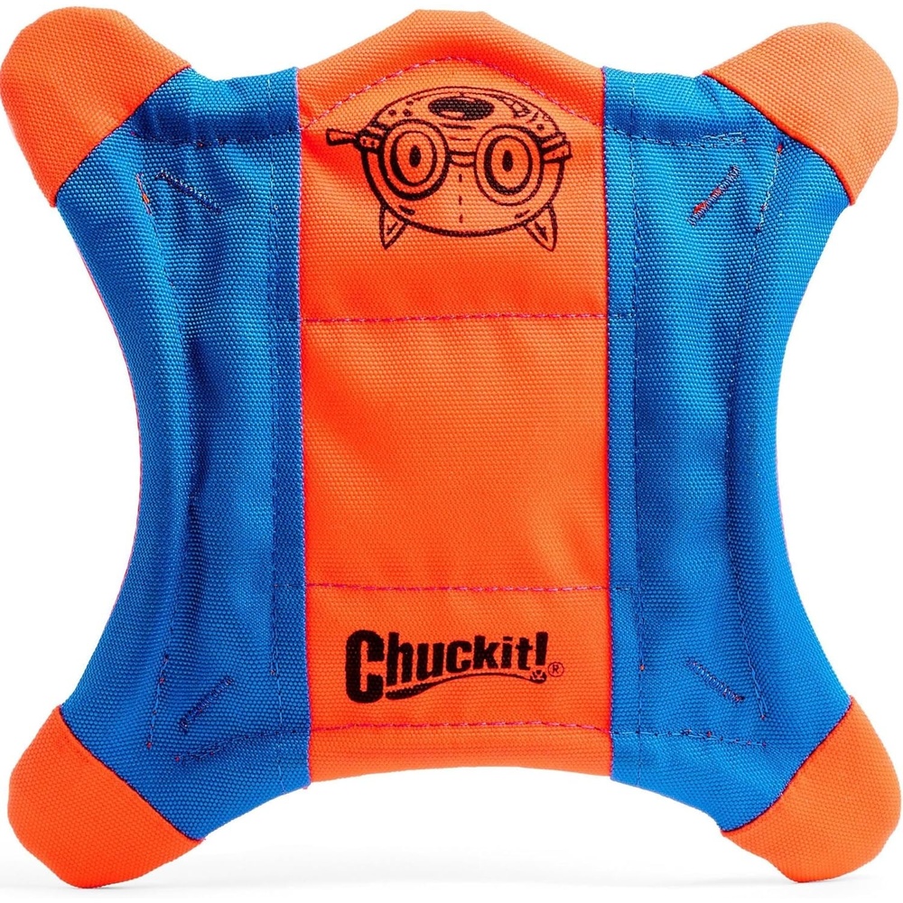 image:imageChuckit Flying Squirrel Fetch Dog Toy Water Floating Flyer Soft and Durable Polyester Canvas Construction For Medium Dogs Size Medium 95inch Diameter Pack of 1 Orange and BlueSmall