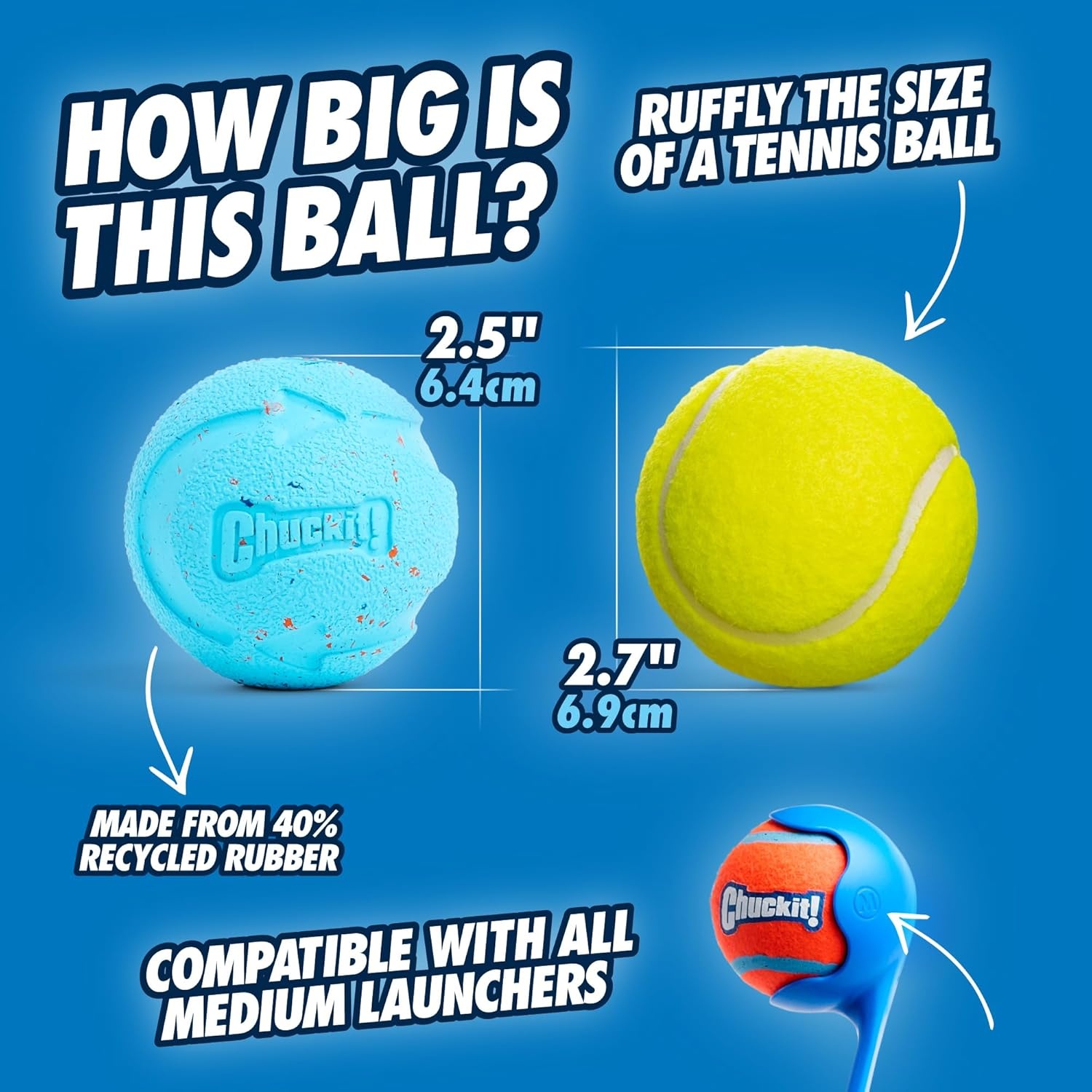 image:imageChuckit Rebounce Ball Dog Toy Bouncy Fetch Balls for Dogs 2060 lbs Made from Durable Rubber Outdoor Pet Toys Size Medium 25inch Diameter Pack of 2 BlueMedium