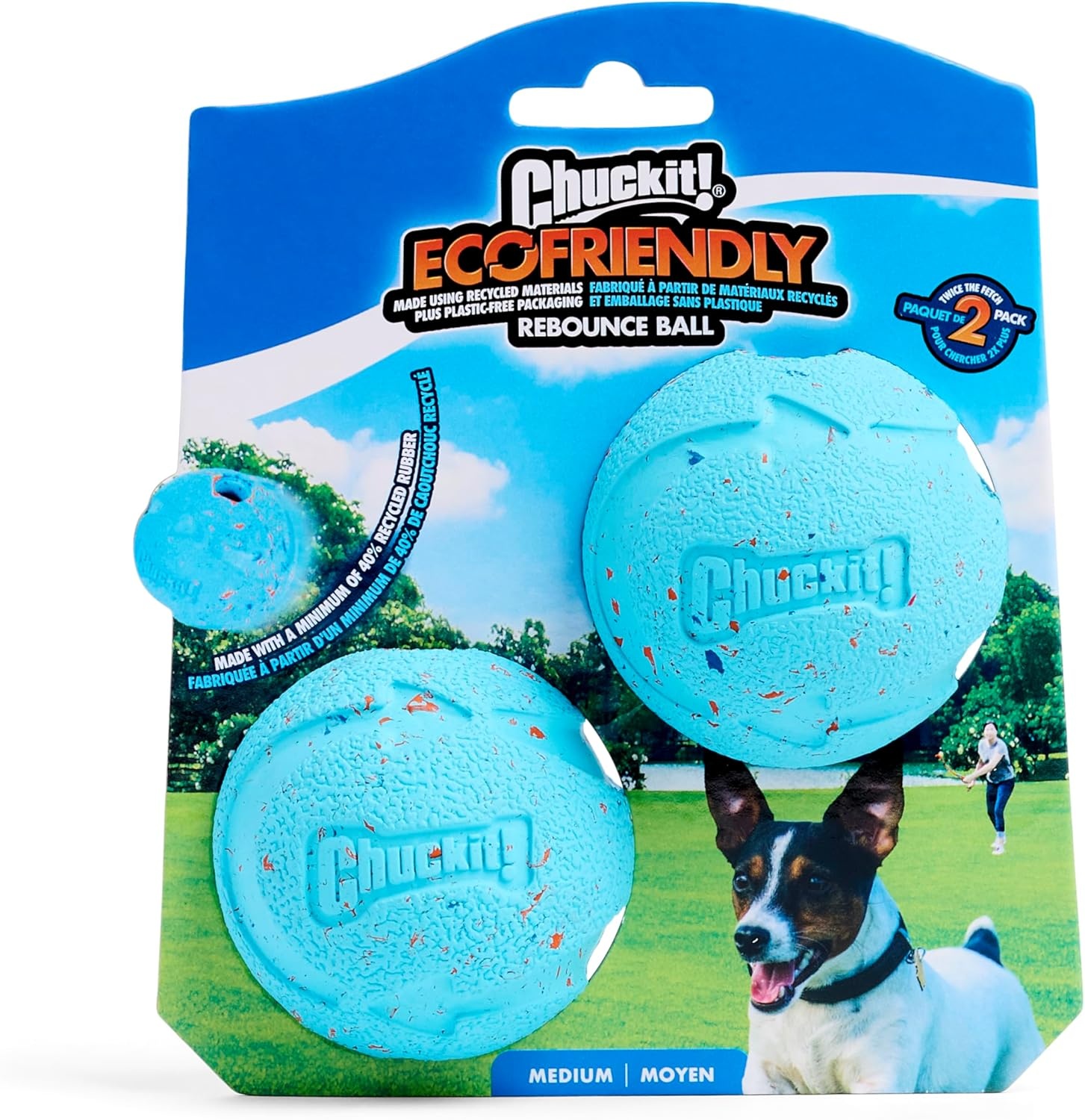 image:imageChuckit Rebounce Ball Dog Toy Bouncy Fetch Balls for Dogs 2060 lbs Made from Durable Rubber Outdoor Pet Toys Size Medium 25inch Diameter Pack of 2 BlueMedium