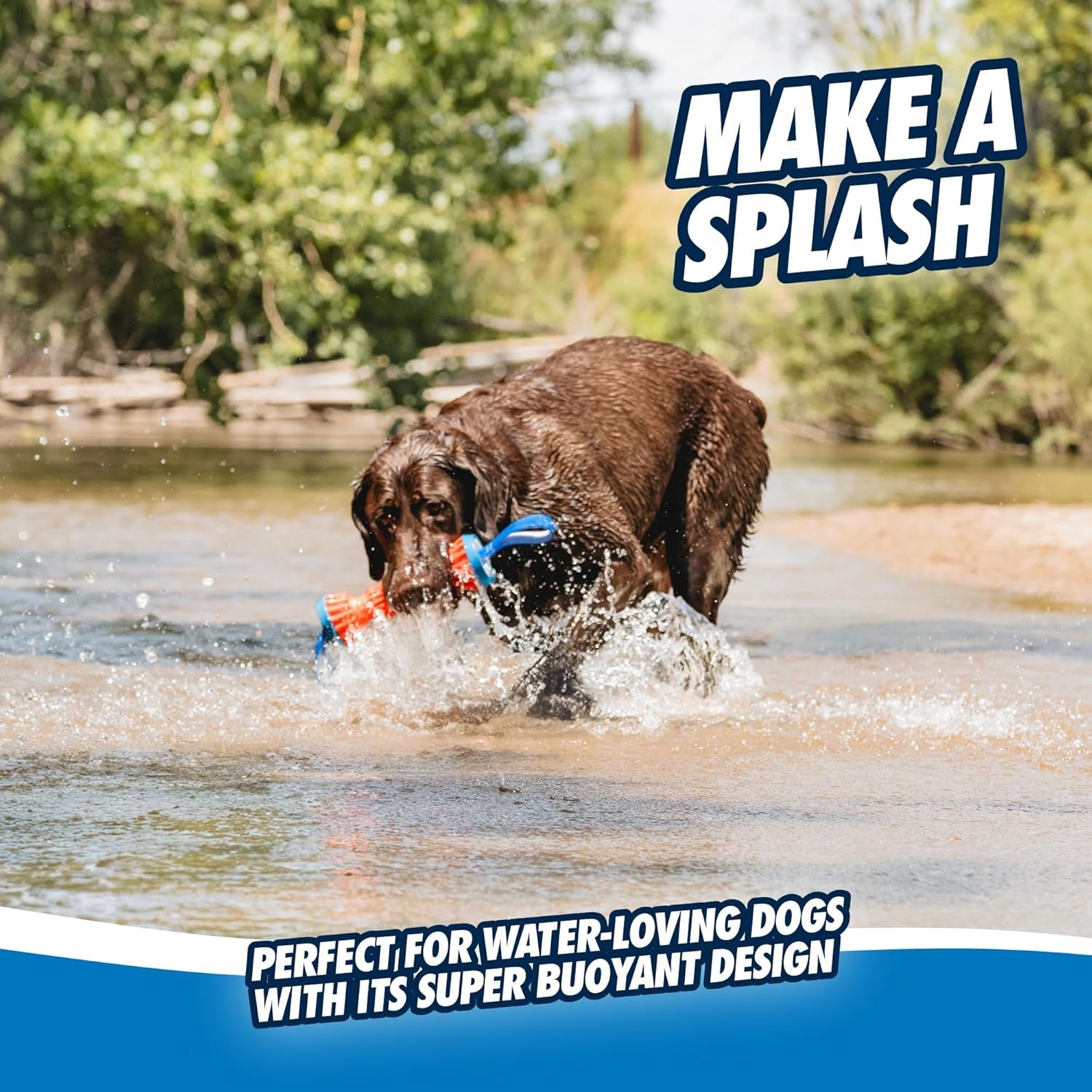 image:imageChuckit Rugged Bumper Dog Toy Fetch Stick with TPR Ridges for Easy Grip Medium TugofWar Toy for Medium Dogs Floats in Water 135 Orange and Blue not recommended for Aggressive ChewersOrangeBlue