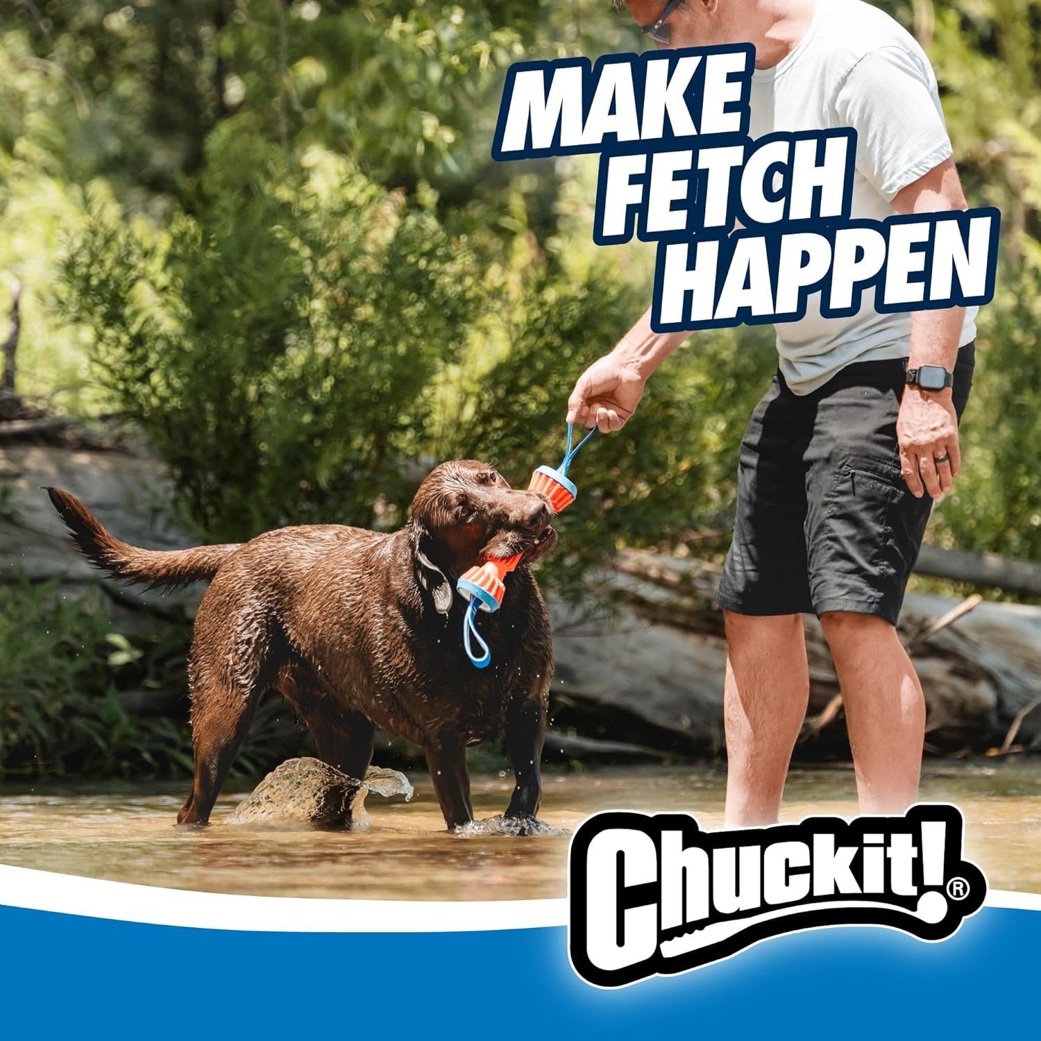 image:imageChuckit Rugged Bumper Dog Toy Fetch Stick with TPR Ridges for Easy Grip Medium TugofWar Toy for Medium Dogs Floats in Water 135 Orange and Blue not recommended for Aggressive ChewersOrangeBlue