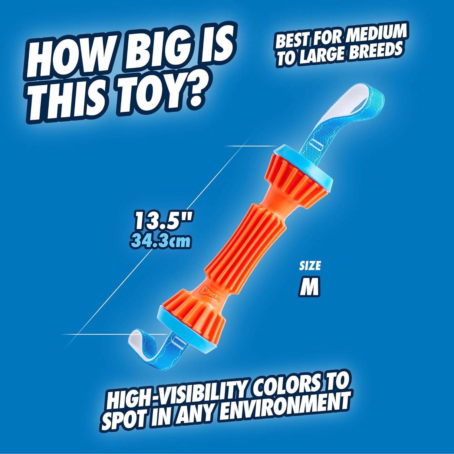 image:imageChuckit Rugged Bumper Dog Toy Fetch Stick with TPR Ridges for Easy Grip Medium TugofWar Toy for Medium Dogs Floats in Water 135 Orange and Blue not recommended for Aggressive ChewersOrangeBlue