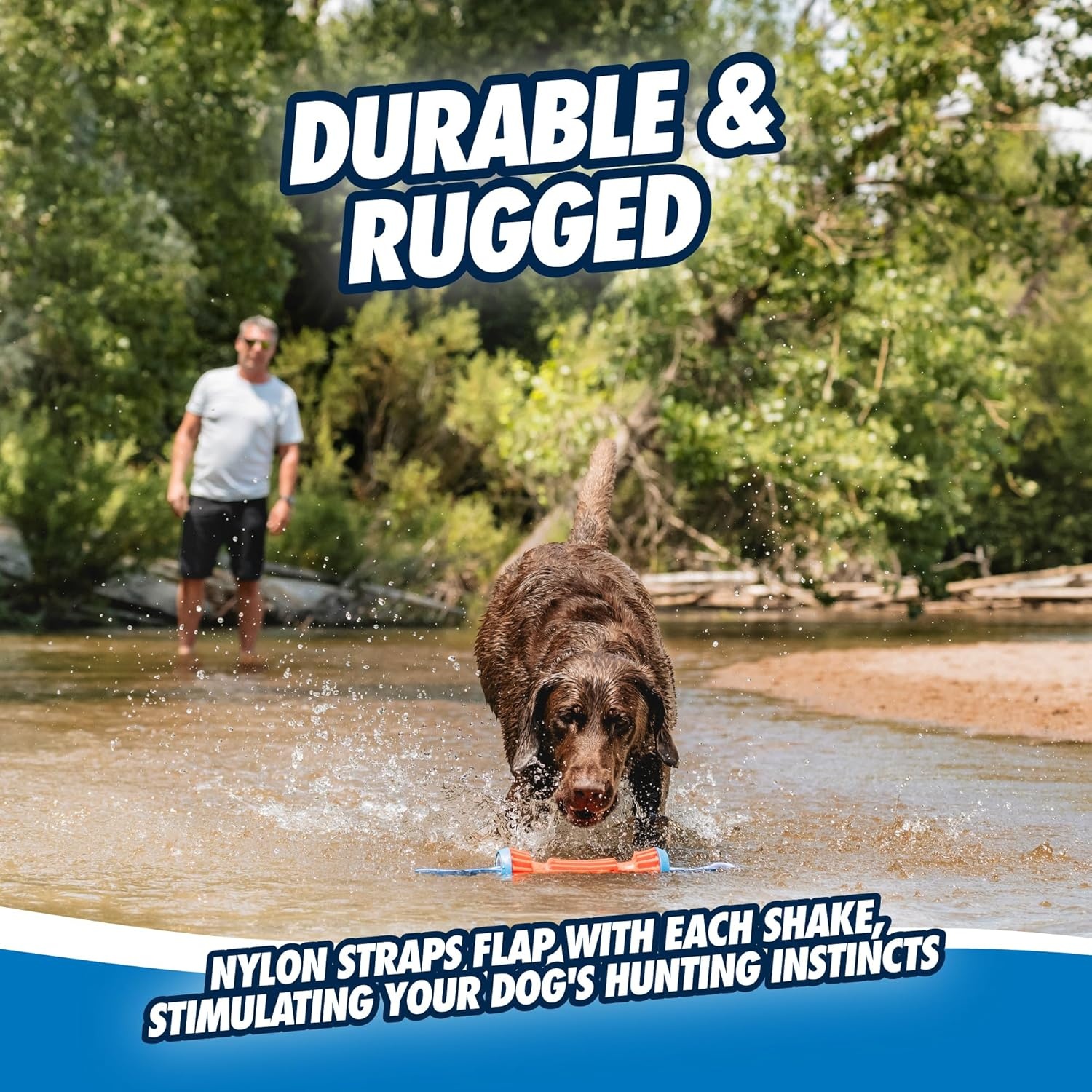 image:imageChuckit Rugged Bumper Dog Toy Fetch Stick with TPR Ridges for Easy Grip Medium TugofWar Toy for Medium Dogs Floats in Water 135 Orange and Blue not recommended for Aggressive ChewersOrangeBlue