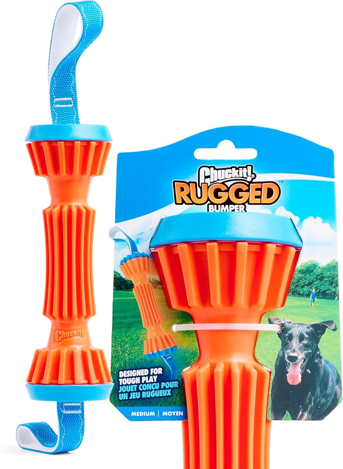image:imageChuckit Rugged Bumper Dog Toy Fetch Stick with TPR Ridges for Easy Grip Medium TugofWar Toy for Medium Dogs Floats in Water 135 Orange and Blue not recommended for Aggressive ChewersOrangeBlue