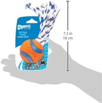 image:imageChuckit Ultra Tug Dog Toy Ultra Ball on a Durable Nylon Cord Handle Fetch and TugofWar Toy for Dogs Size Large For Breeds 60100 lbs 3inch Diameter Orange and BlueMedium