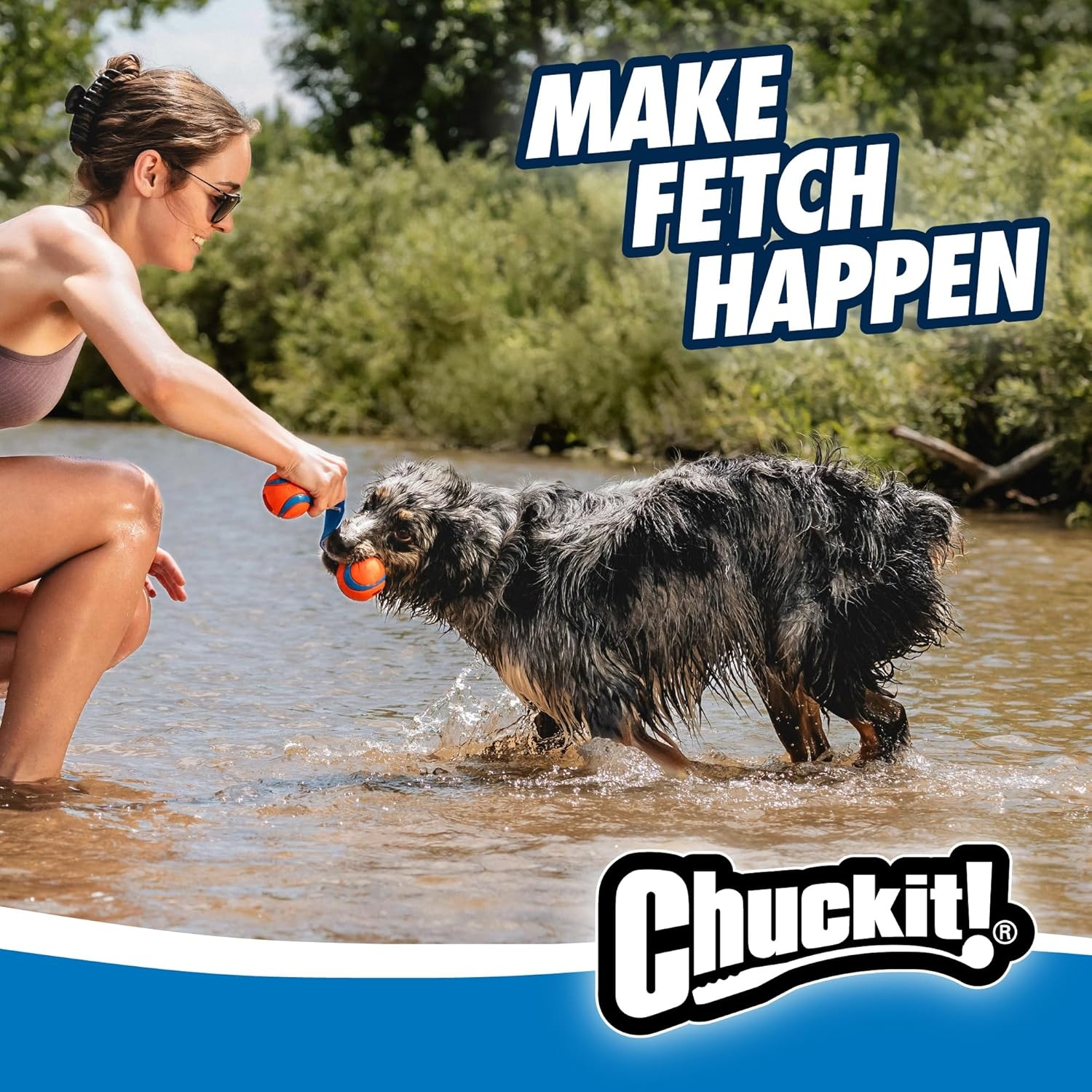 image:imageChuckit Ultra Tug Dog Toy Ultra Ball on a Durable Nylon Cord Handle Fetch and TugofWar Toy for Dogs Size Large For Breeds 60100 lbs 3inch Diameter Orange and BlueMedium