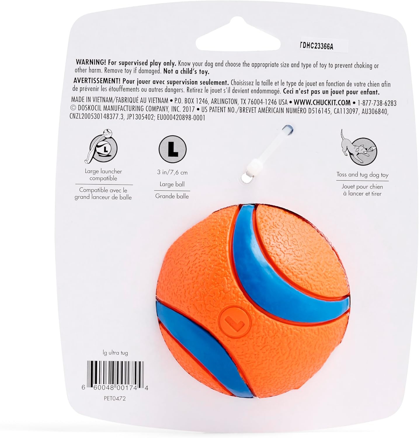 image:imageChuckit Ultra Tug Dog Toy Ultra Ball on a Durable Nylon Cord Handle Fetch and TugofWar Toy for Dogs Size Large For Breeds 60100 lbs 3inch Diameter Orange and BlueLarge