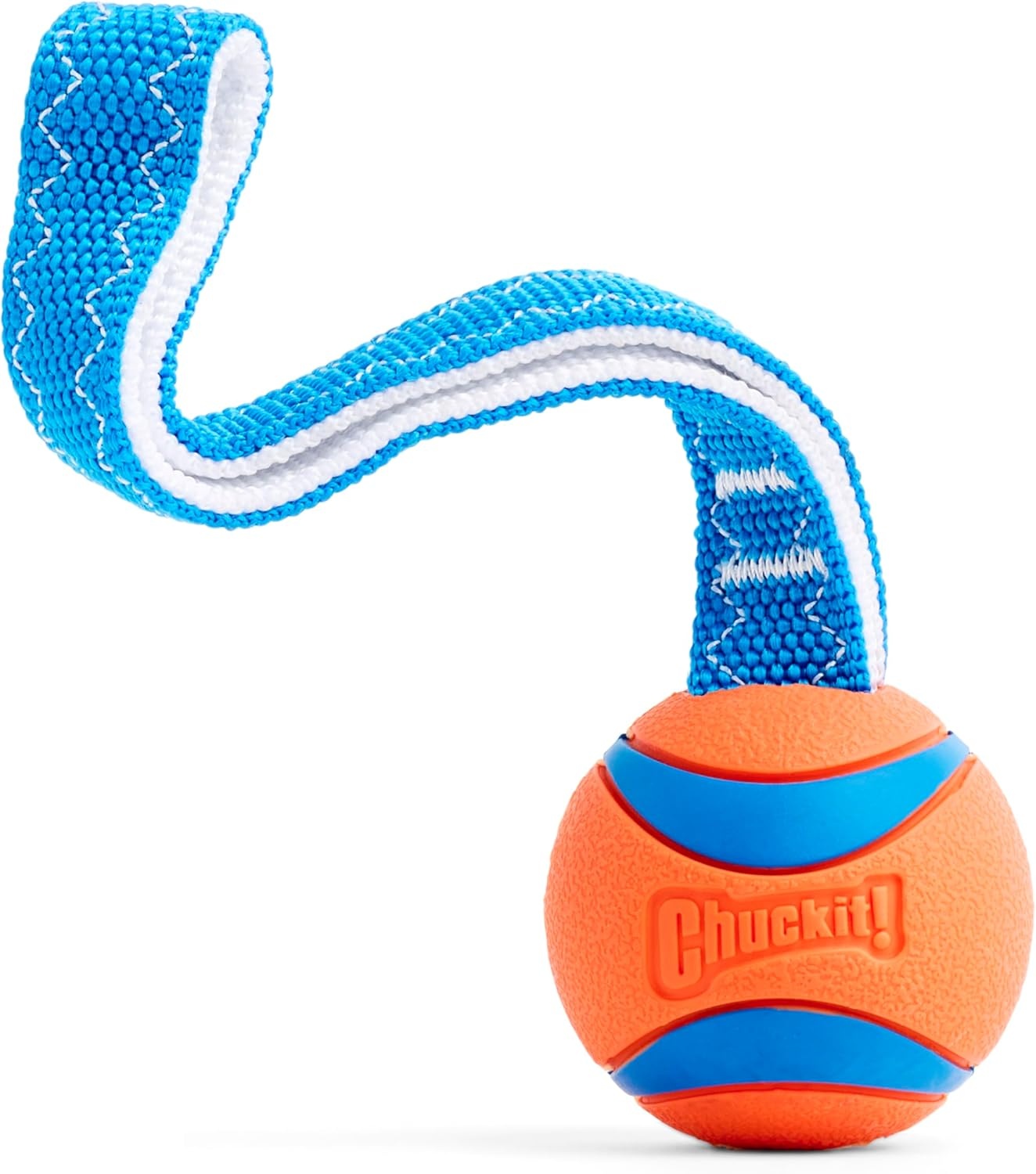 image:imageChuckit Ultra Tug Dog Toy Ultra Ball on a Durable Nylon Cord Handle Fetch and TugofWar Toy for Dogs Size Large For Breeds 60100 lbs 3inch Diameter Orange and BlueMedium