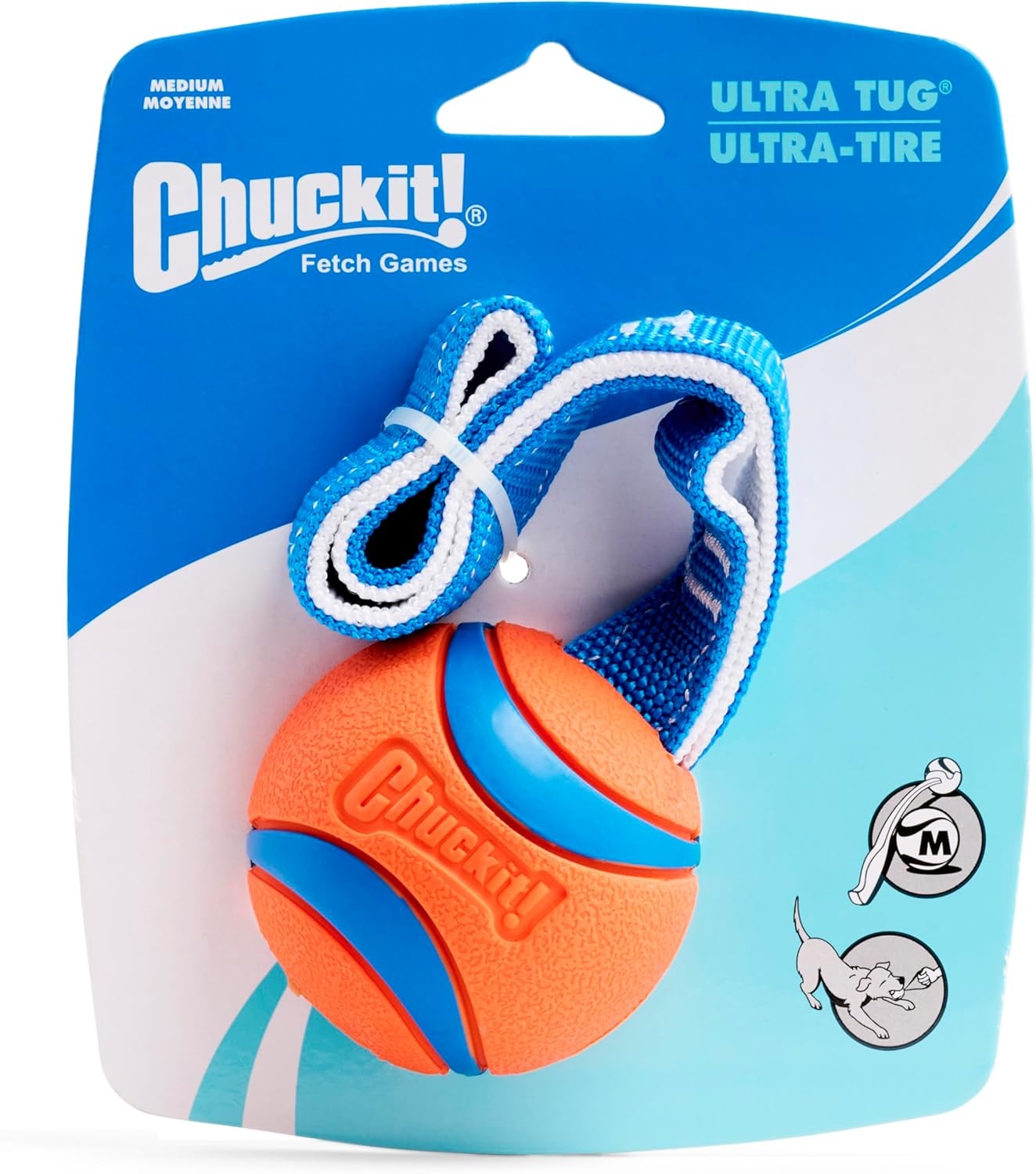 image:imageChuckit Ultra Tug Dog Toy Ultra Ball on a Durable Nylon Cord Handle Fetch and TugofWar Toy for Dogs Size Large For Breeds 60100 lbs 3inch Diameter Orange and BlueMedium