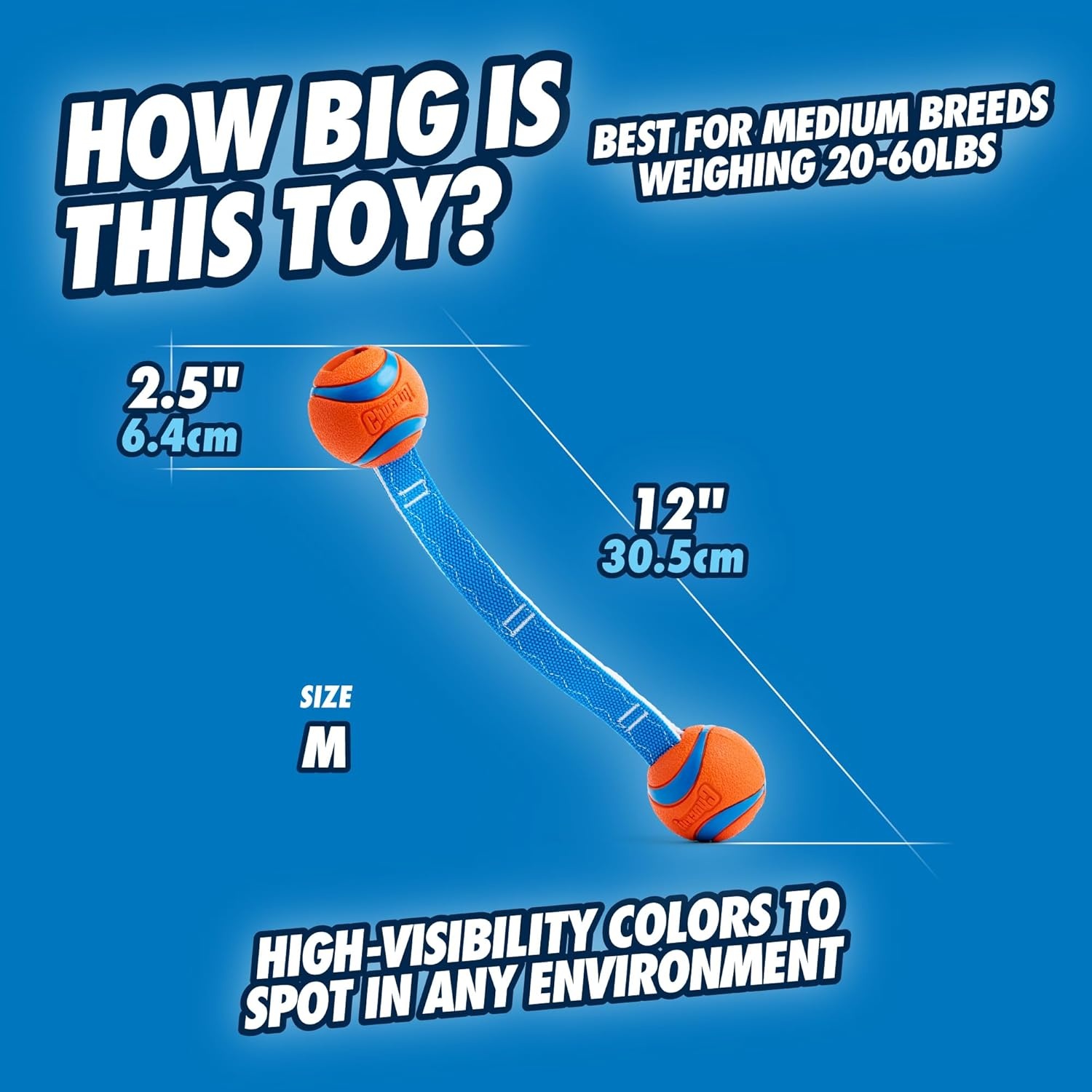 image:imageChuckit Ultra Tug Dog Toy Ultra Ball on a Durable Nylon Cord Handle Fetch and TugofWar Toy for Dogs Size Large For Breeds 60100 lbs 3inch Diameter Orange and BlueMedium