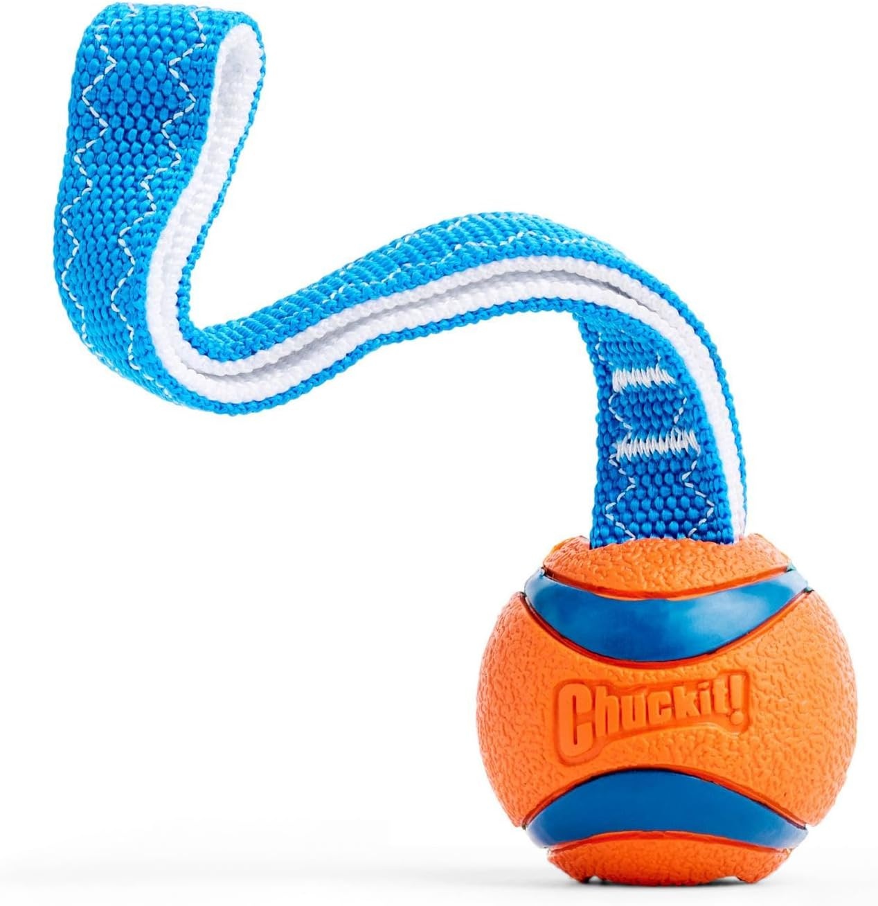 image:imageChuckit Ultra Tug Dog Toy Ultra Ball on a Durable Nylon Cord Handle Fetch and TugofWar Toy for Dogs Size Large For Breeds 60100 lbs 3inch Diameter Orange and BlueSmall