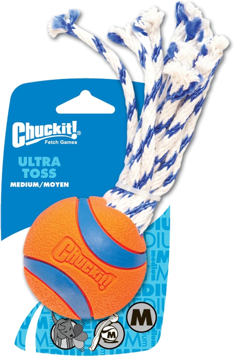 image:imageChuckit Ultra Tug Dog Toy Ultra Ball on a Durable Nylon Cord Handle Fetch and TugofWar Toy for Dogs Size Large For Breeds 60100 lbs 3inch Diameter Orange and BlueMedium