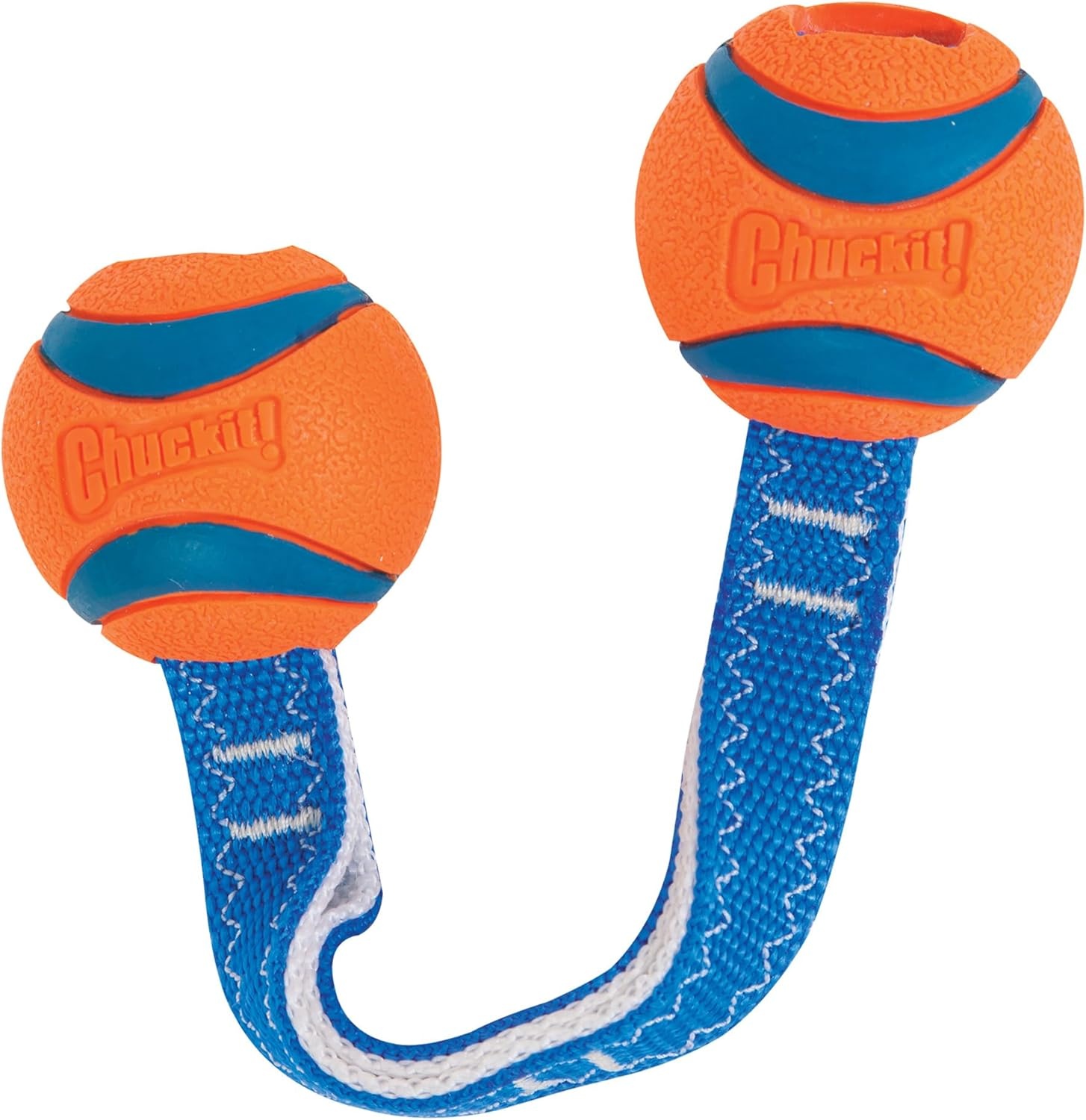 image:imageChuckit Ultra Tug Dog Toy Ultra Ball on a Durable Nylon Cord Handle Fetch and TugofWar Toy for Dogs Size Large For Breeds 60100 lbs 3inch Diameter Orange and BlueSmall