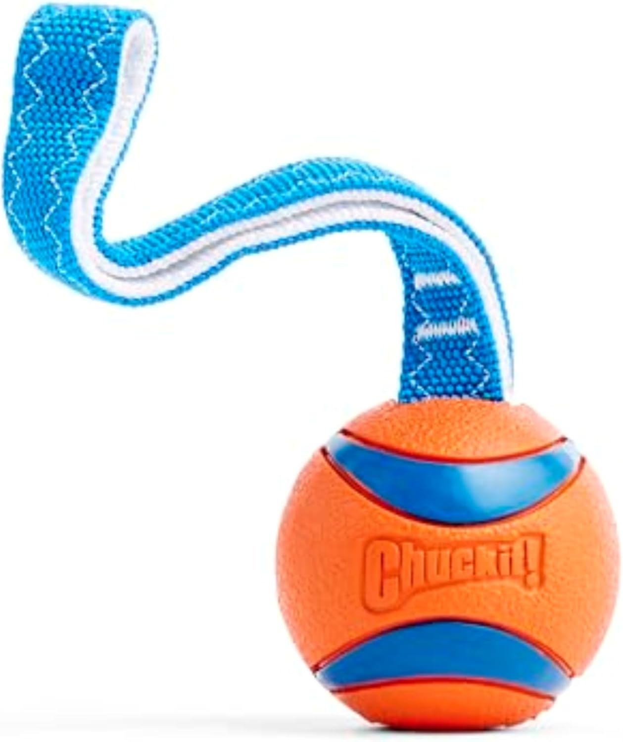 image:imageChuckit Ultra Tug Dog Toy Ultra Ball on a Durable Nylon Cord Handle Fetch and TugofWar Toy for Dogs Size Large For Breeds 60100 lbs 3inch Diameter Orange and BlueLarge Pack of 12