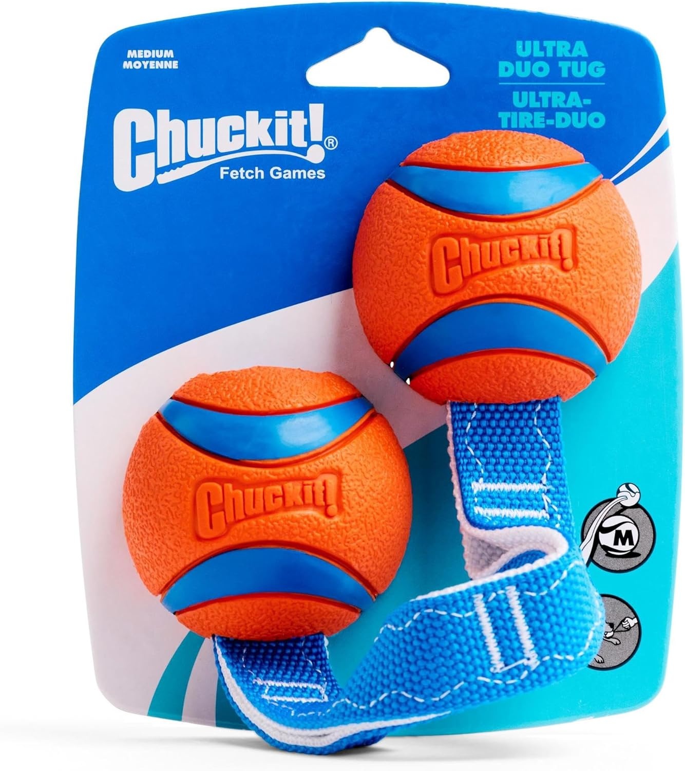 image:imageChuckit Ultra Tug Dog Toy Ultra Ball on a Durable Nylon Cord Handle Fetch and TugofWar Toy for Dogs Size Large For Breeds 60100 lbs 3inch Diameter Orange and BlueMedium